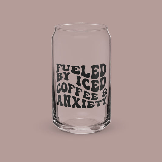 Fueled by Iced Coffee and Anxiety Glass with Lid